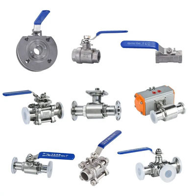 Supporto personalizzato OEM Sanitario in acciaio inossidabile 304/316L Tri Clamp 3PC Valvola a sfera con attuatore pneumatico