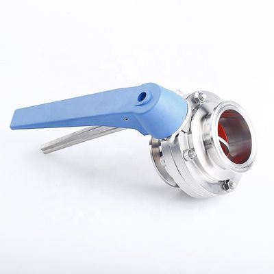 Valvola a farfalla in acciaio inossidabile 304 con maniglia blu e tri-clamp clover
