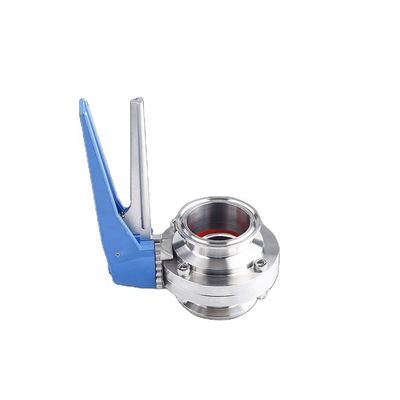 Valvola a farfalla in acciaio inossidabile 304 con maniglia blu e tri-clamp clover