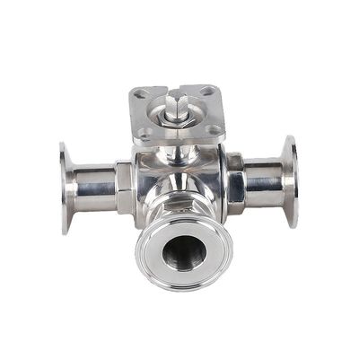 Valvola a sfera a tre vie in acciaio inossidabile sanitario manuale 304/316L a triclampo con pad di montaggio alto